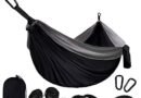 Gold Armour Camping Hammock – Extra Large Double Parachute Hammock (2 Tree Straps 16 Loops,10 ft Included) USA Brand Lightweight Nylon Mens Womens Kids, Camping Accessories Gear (Black/Gray)