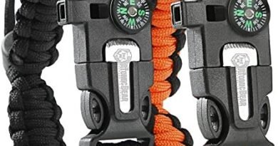 Atomic Bear Paracord Bracelet (2 Pack) – Adjustable Size – Fire Starter – Loud Whistle – Emergency Knife – Perfect for Hiking, Camping, Fishing and Hunting – Black & Black+Orange